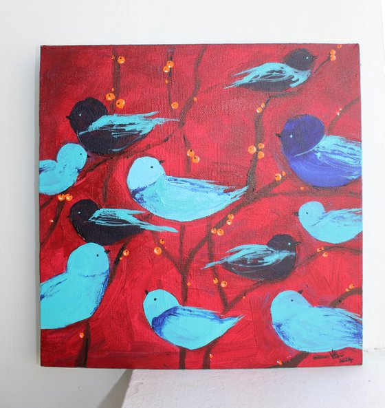 Blue Birds on a Tree painting