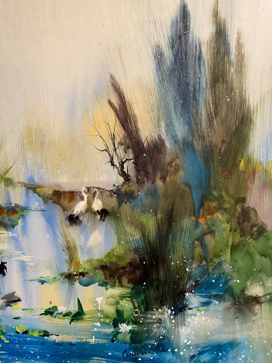 Sold Watercolor “Morning shower. Danube Delta” perfect gift