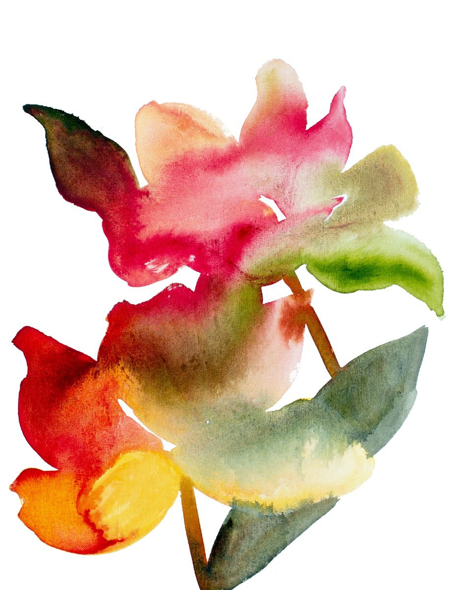 Expressive Botanical Acrylic Painting By Elizabeth Becker, 16 X 20, Abstract Floral No. 33, Original Artwork