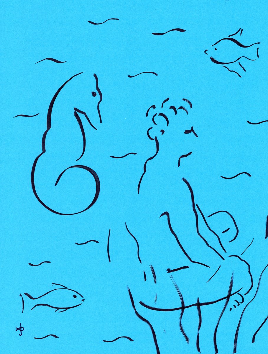 Expressive Landscape Ink Drawing By David Jones, 12 X 15, #2505F Are You Listening?, Original Artwork