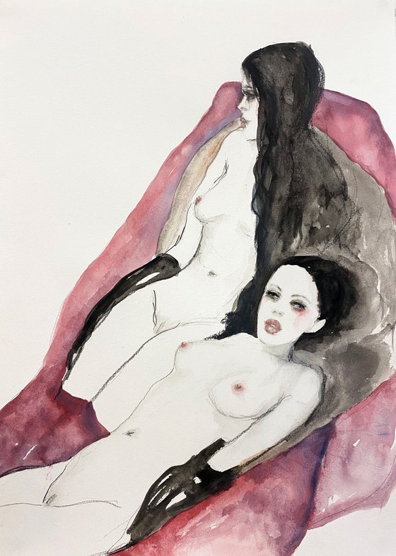 Homage to Egon Schiele's Two Reclining Nudes - SOLD!!  🔴