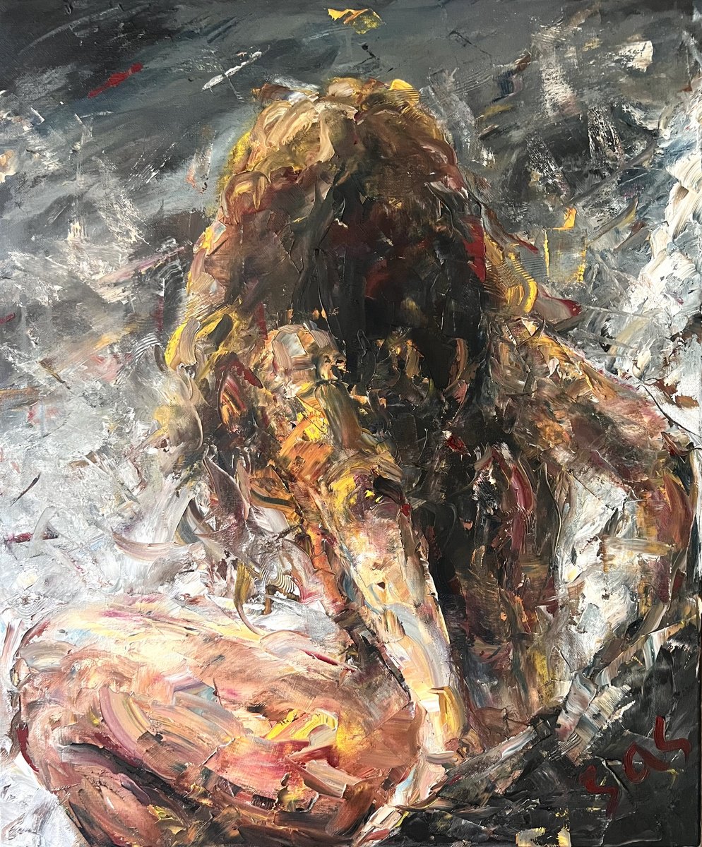 Expressive Landscape Oil Painting By Liubou Sas, 20 X 24", Bather, Original Artwork