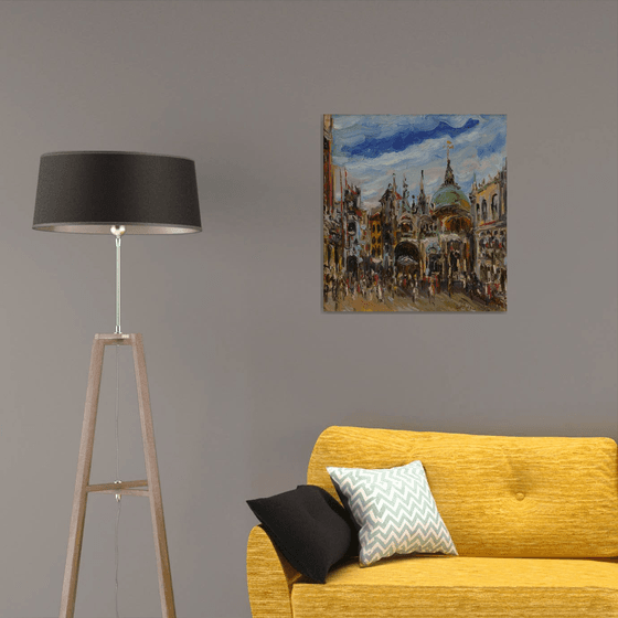 PIAZZA SAN MARCO - Venice cityscape, landscape, original oil painting, Valentine's gift