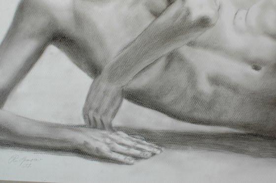 Nude study in charcoal.