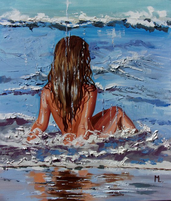 " SUNNY DAY ... " original painting SEA summer GIFT sea swimming