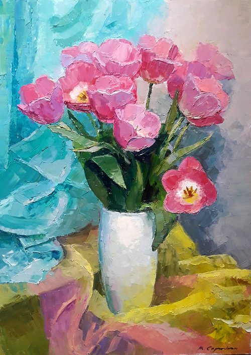 Pink tulips by Boris Serdyuk