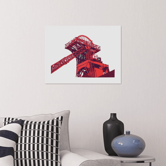 Lewis Merthyr Winding Gear landscape linocut