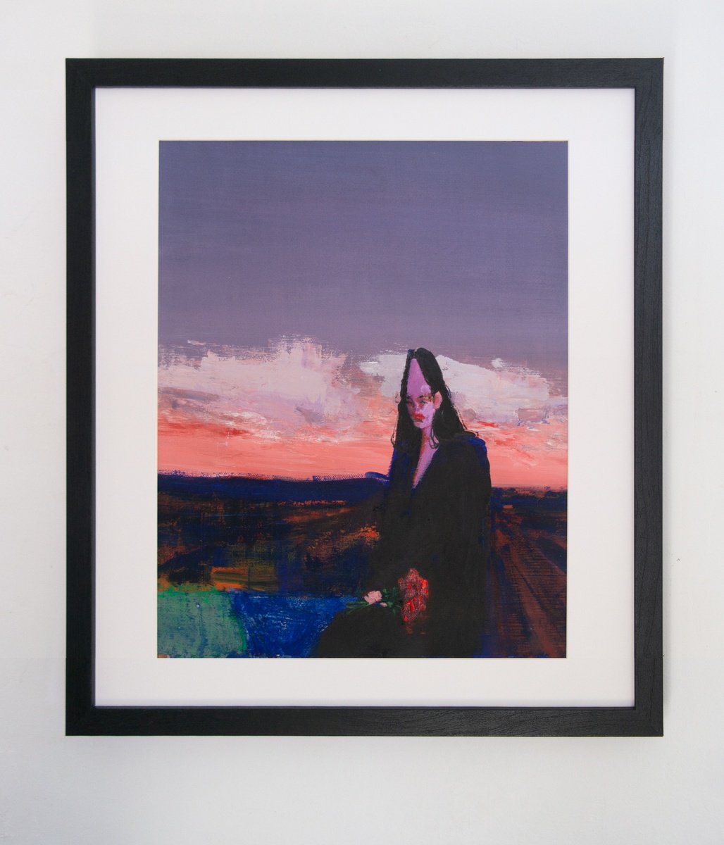 Impressionistic Portrait Oil Painting By Bohdan Katolyk, 17 X 19, Girl In Waiting, Original Artwork