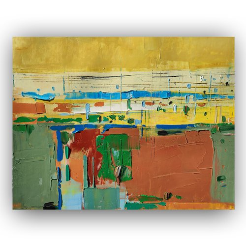 Abstract oil painting "City lines 12". Size 15,7/19,7 inches, 40/50cm, stretched by Kariko ono