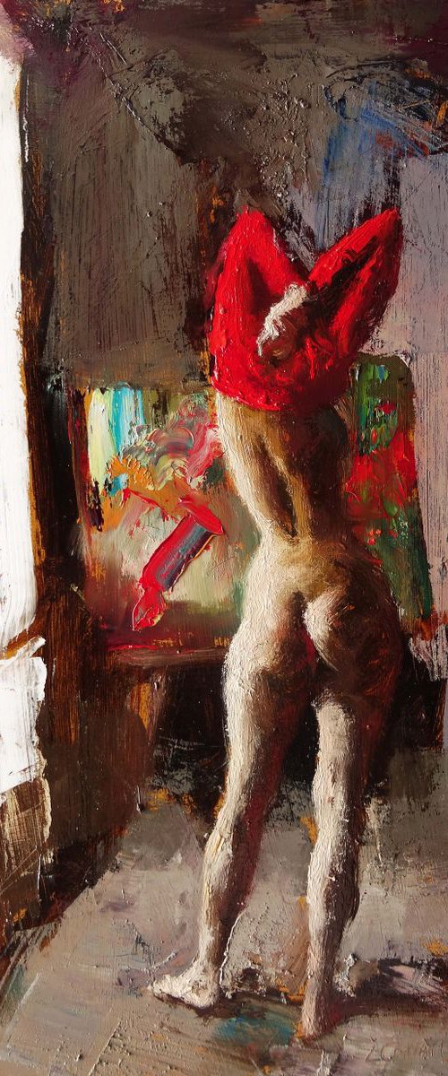 Lifting his red sweater by Manuel Leonardi