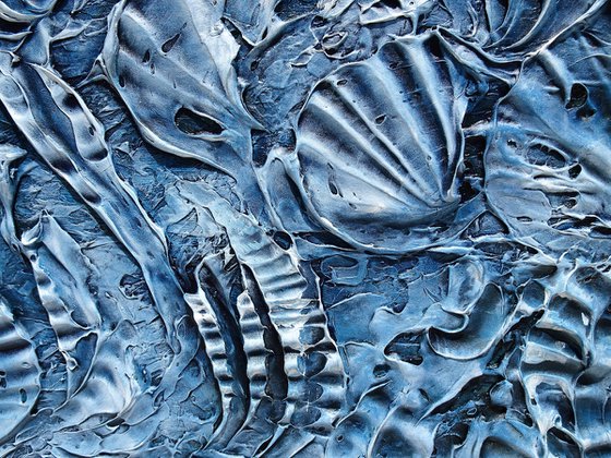 DEEP OCEAN. Large Abstract Navy Blue White 3D Dimensional Textured Art