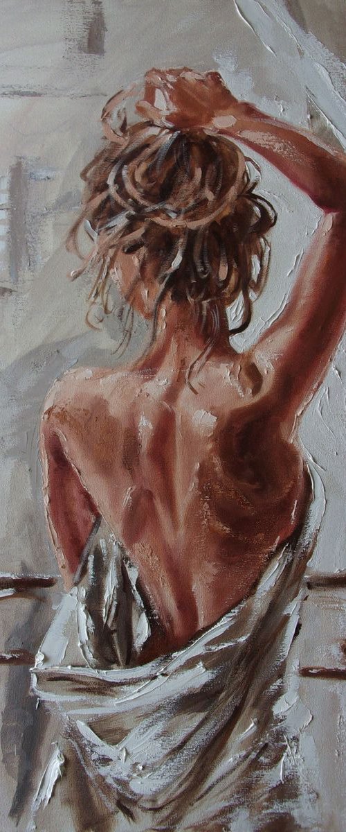 " WHERE IS MY COFFEE ? " - 50x70cm original oil painting on canvas, gift, palette kniffe by Monika Luniak