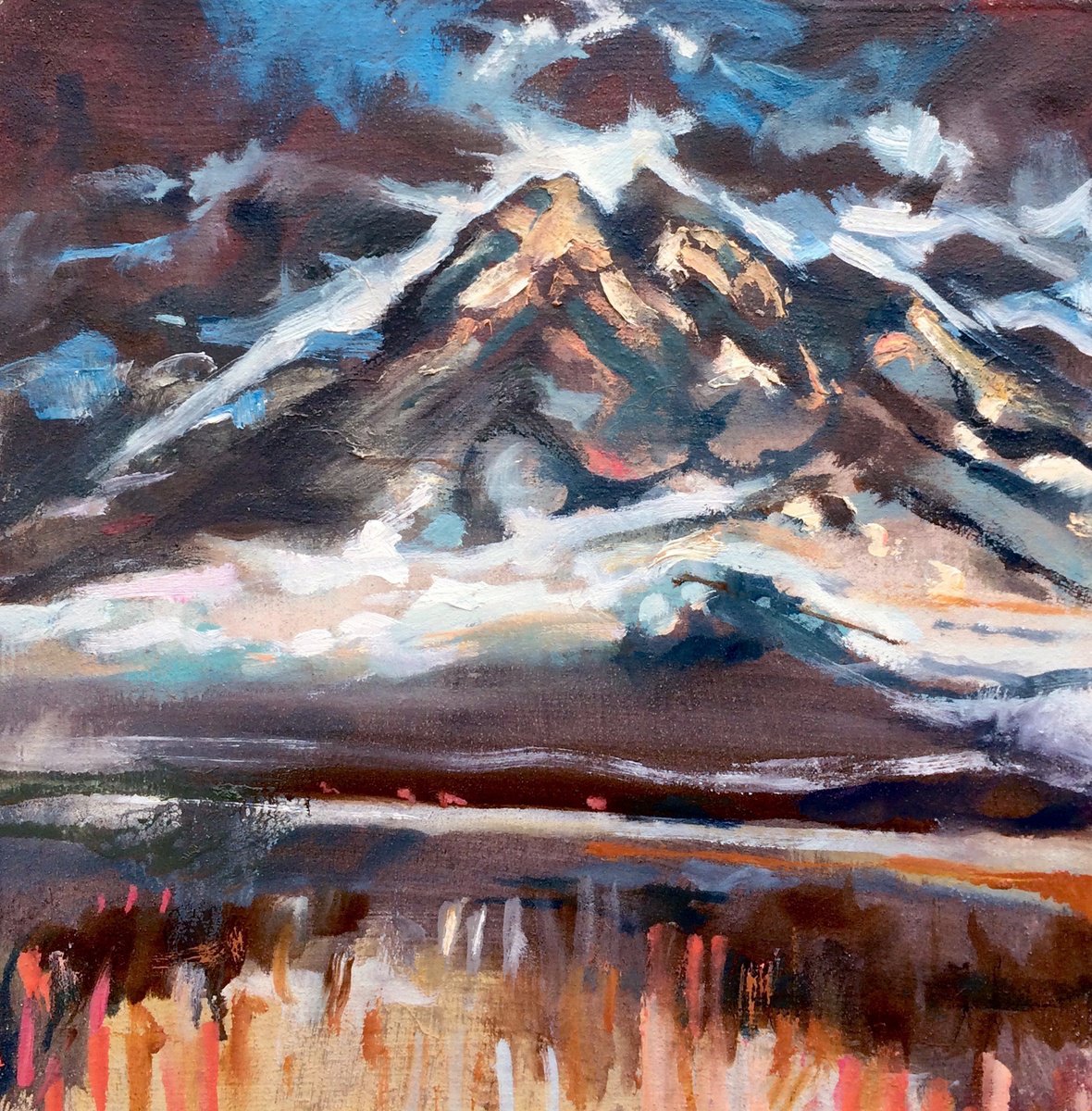 Impressionistic Landscape Oil Painting By Guy Pickford, 12 X 12, Mountain Caravan, Original Artwork