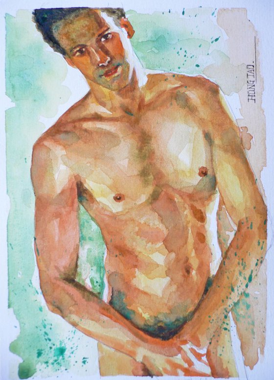 original watercolour paintingl male nude  on paper #16-5-1-06