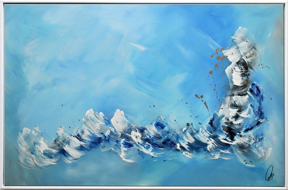 Flying Fishes  - Abstract Art - Acrylic Painting - Canvas Art - Framed Painting - Abstract Sea Painting - Ready to Hang