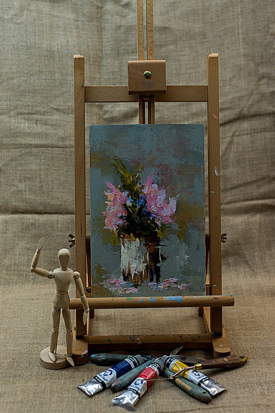 abstract still life painting. Flowers in vase