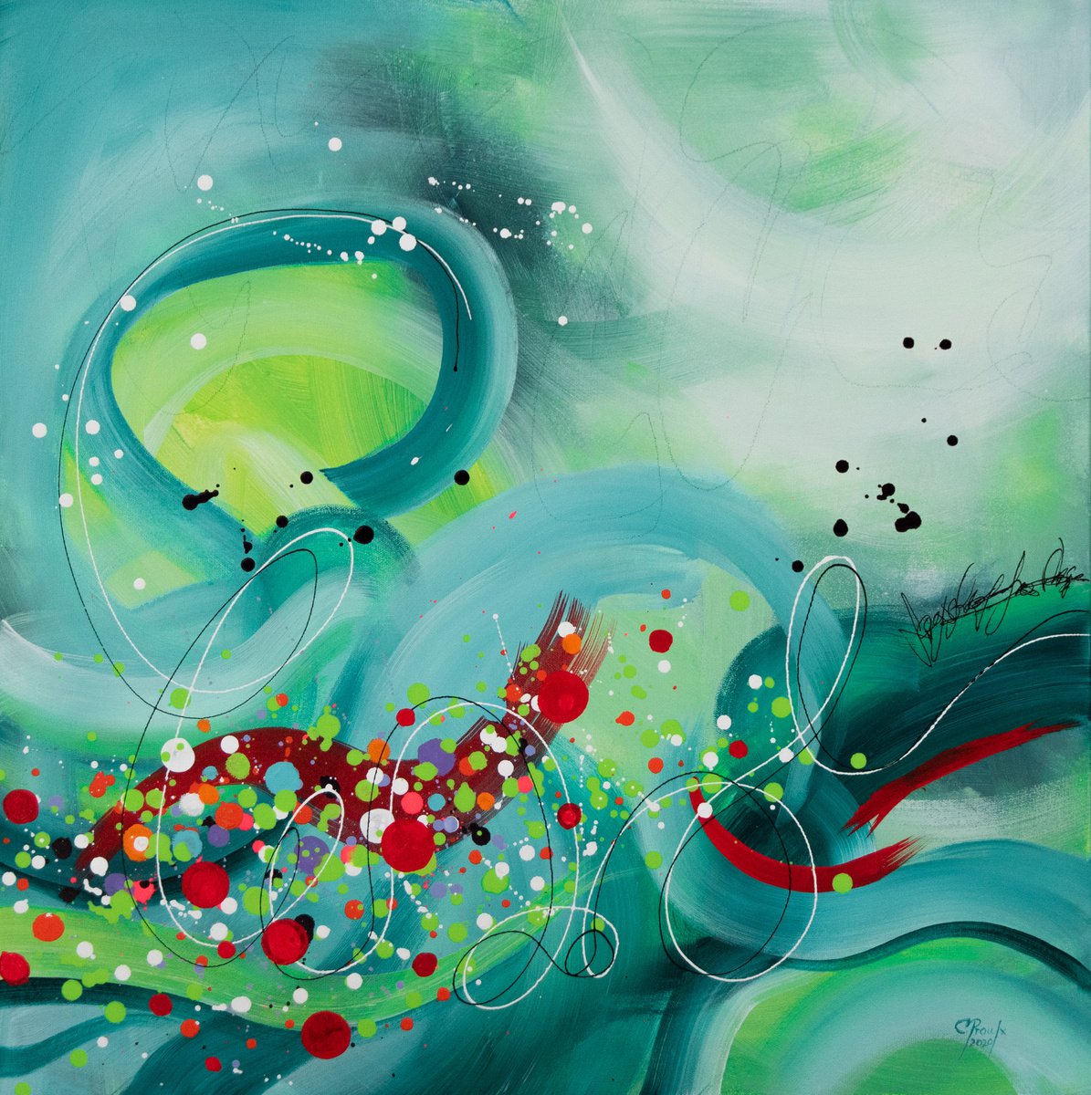 Ocean bloom 2 - Original bold abstract on canvas - Ready to hang by Chantal Proulx