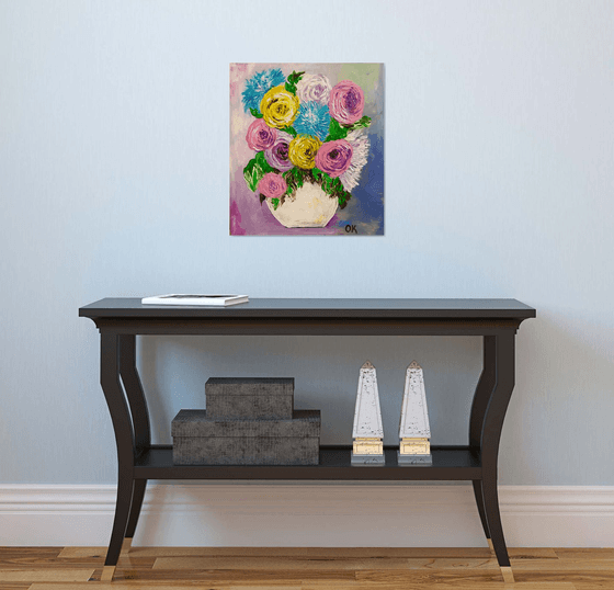 BOUQUET OF ROSES #6 palette knife Still life  flowers Dutch style office home decor gift