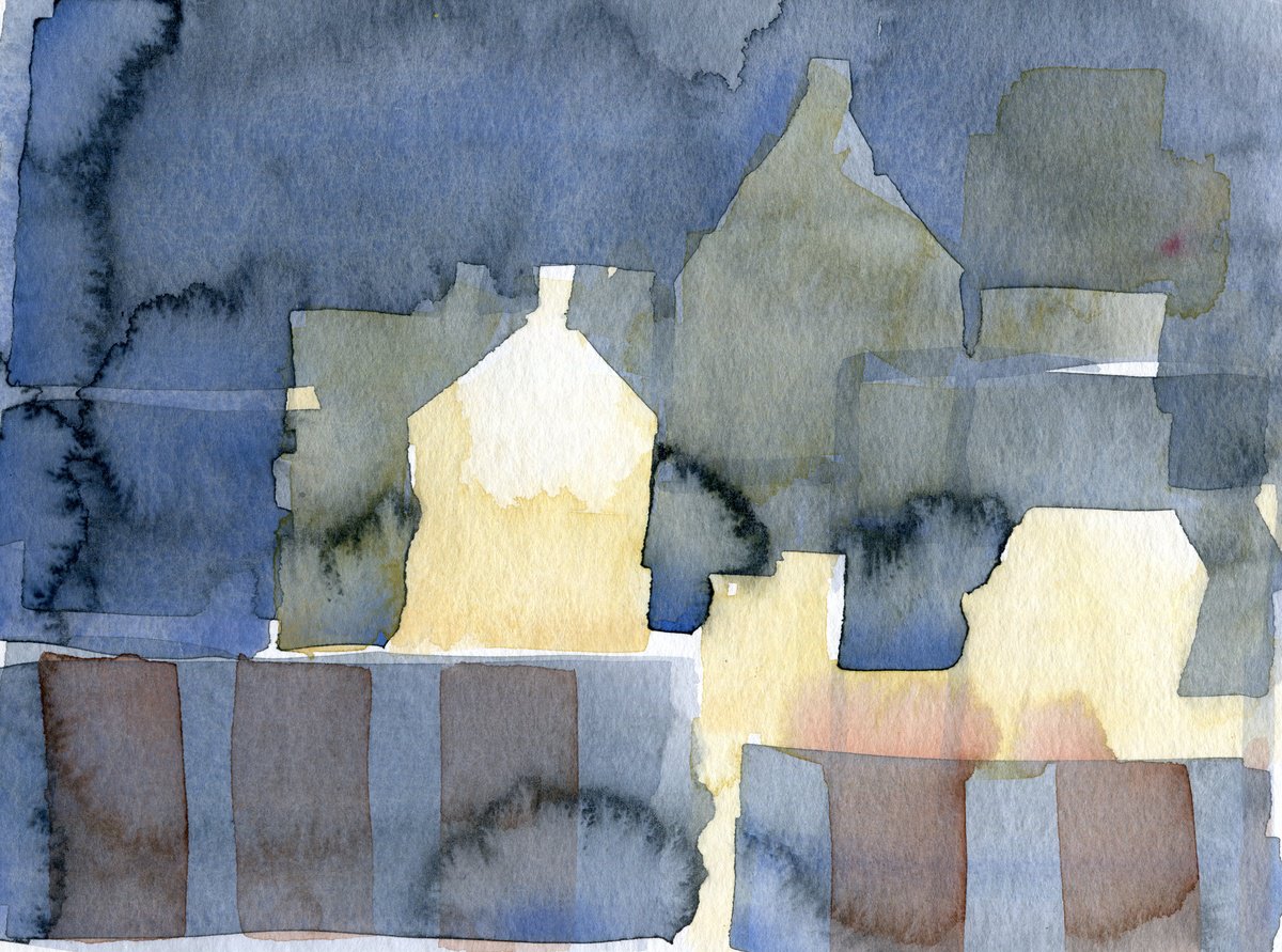 Abstract Cityscapes Watercolour By Elizabeth Anne Fox, 11 X 9, City Streets 2, Original Artwork
