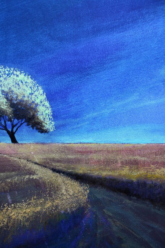'2 Trees at Daybreak' Sunrise, Landscape Oil Painting.