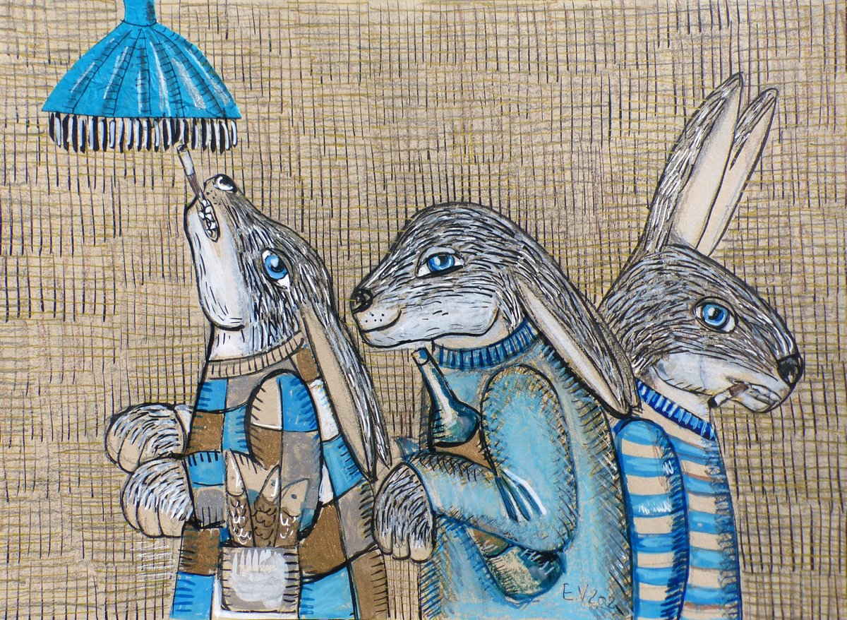 Naive Animal Painting By Elizabeth Vlasova, 12 X 8, On The Block, Original Artwork