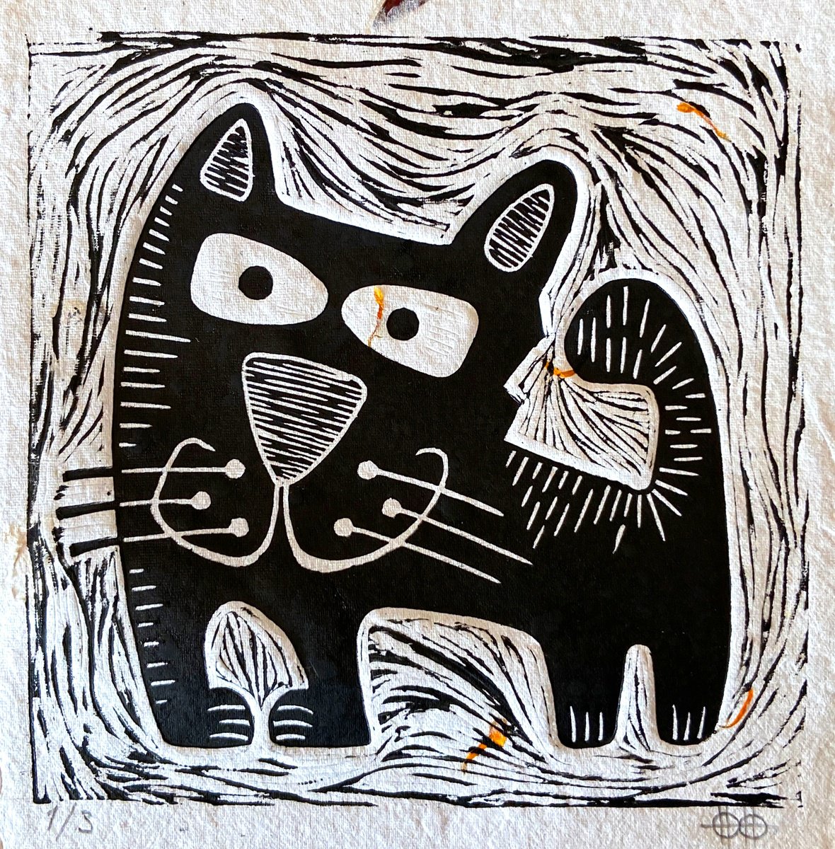 LinoCat #8 (on handmade paper) by Nikita Ostapenco