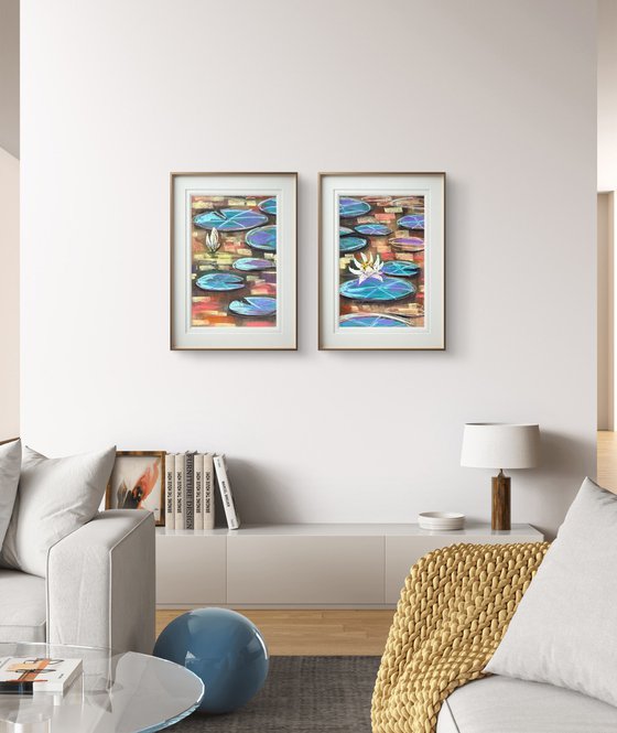 Water lilies Set of 4 Pastel