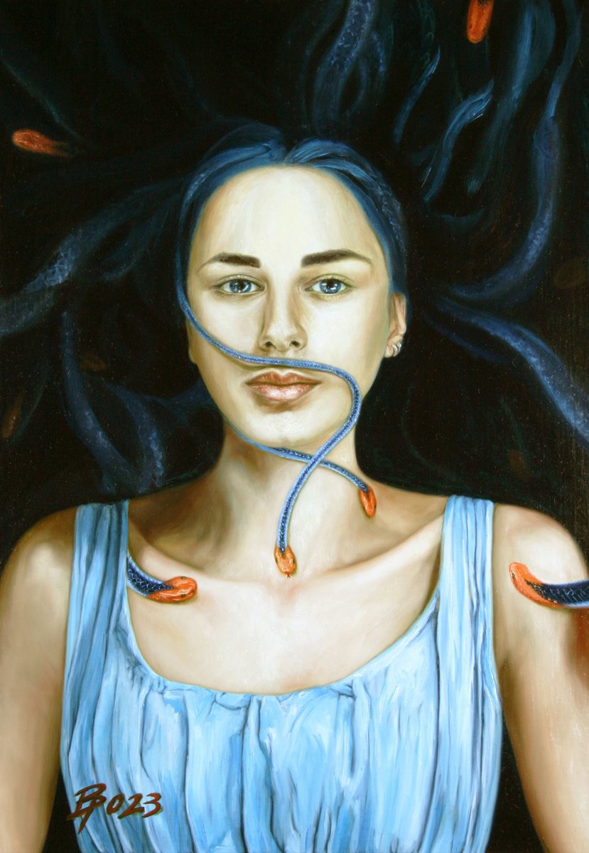 Photorealistic Portrait Oil Painting By Paolo Borile, 14 X 20", A Gorgon, Original Artwork