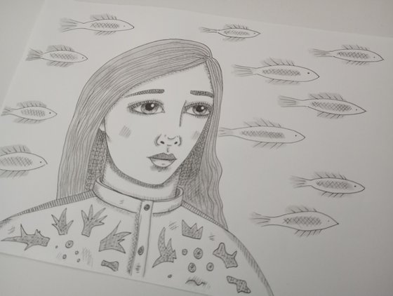 Portrait with Fish-8.25x11.75