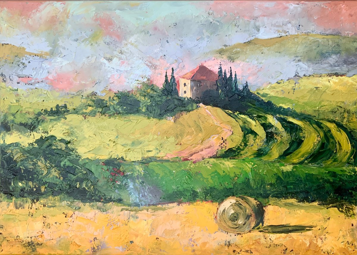 Impressionistic Landscape Oil Painting By Alexandra Jagoda (Ovcharenko), 28 X 20, Tuscan Afternoon, Original Artwork
