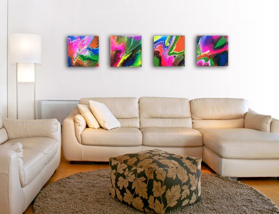 "Fluid Series" - Original Abstract PMS Acrylic Painting Series, Four 12 x 12 inch paintings