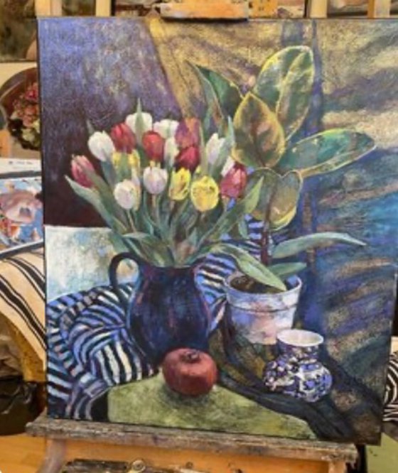 Still life with stripes draperies