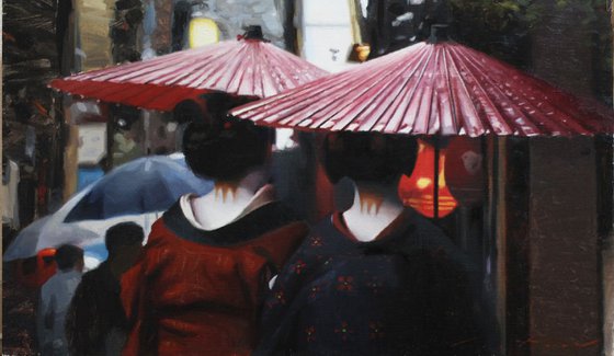 Rainy Day in Pontocho - japanese geisha asian art