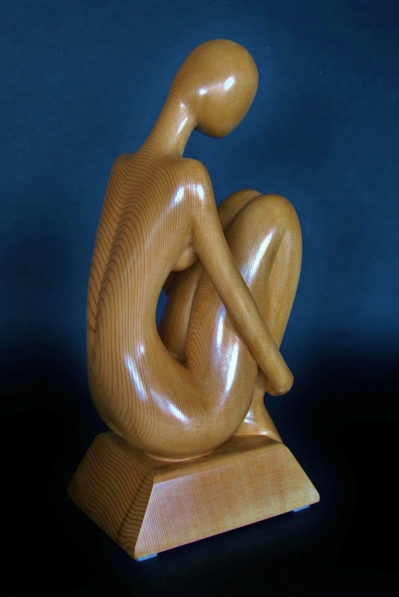 Nude Woman Wood Sculpture AELITA by Jakob Wainshtein