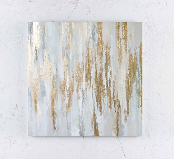 "Cascade" Acrylic abstract white and gold art