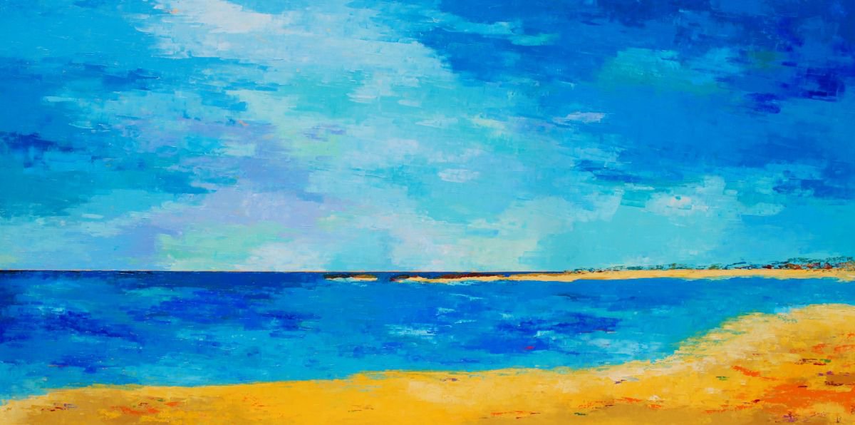 Abstract Landscape Oil Painting By Saroja Van Der Stegen, 78 X 40", Beach (Ref#:1243-120M), Original Artwork