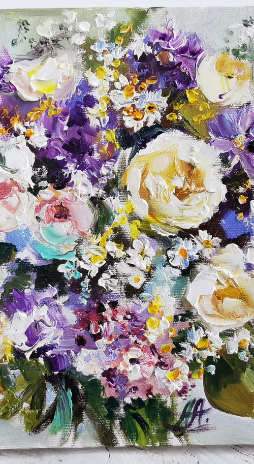 Bouquet flowers painting on canvas by Annet Loginova