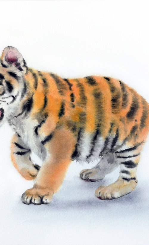 Tiger Cub  Watercolor Painting by Olga Beliaeva Watercolour