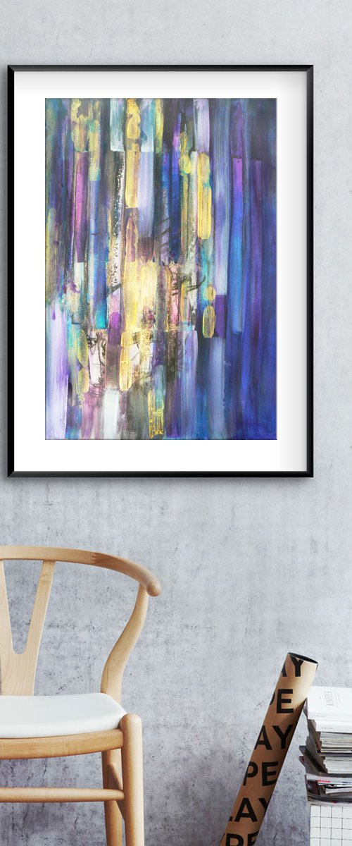 The Midas touch (abstract in blues, purples and gold tones) by Carolynne Coulson