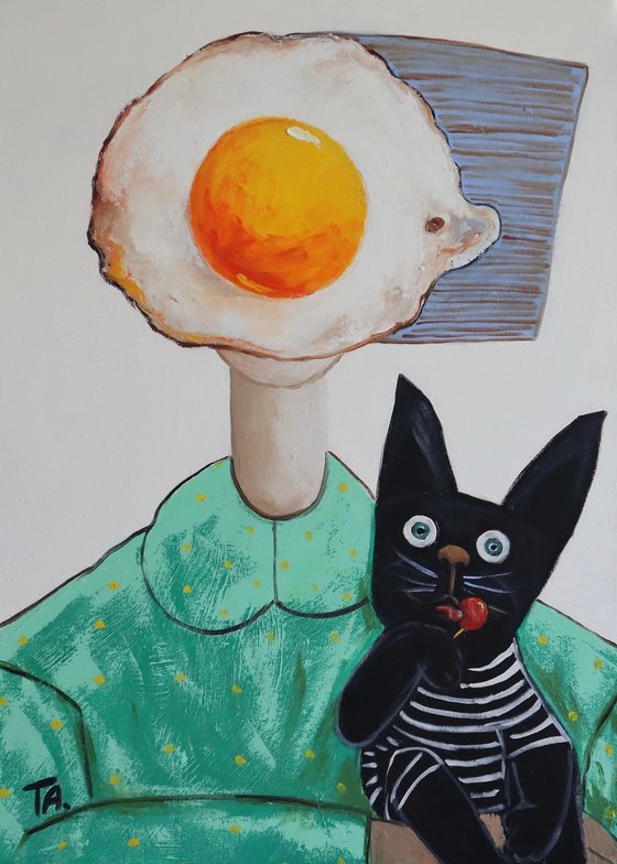 Egg girl with her cat