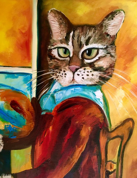 Troy The Cat  as an artist inspired by self-portrait of Amedeo Clemente Modigliani