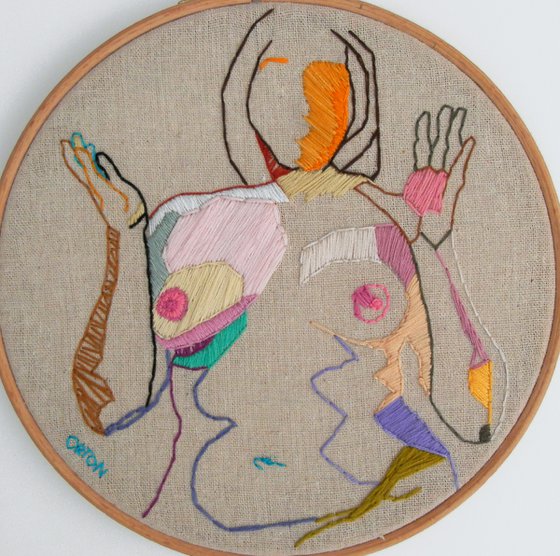 Embroidery Art Original Hand Embroidered Female Nude Life Drawing Figure Study