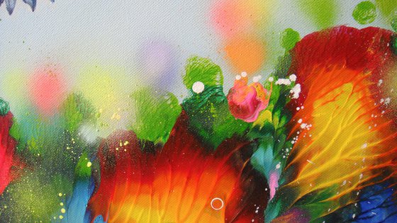 "Hummingbirds and Flowers" LARGE Abstract painting