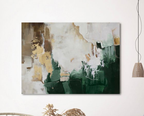 "Green Flash 2" Abstract green brown gold art