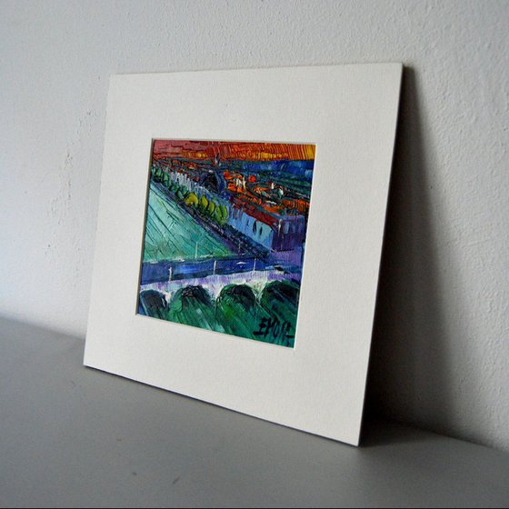 The Wilson Bridge - modern impressionist miniature palette knife oil painting