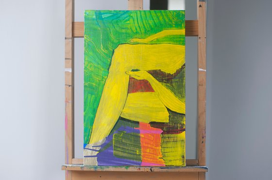 yellow legs beautiful painting emotional figurative acrylic abstract wall art