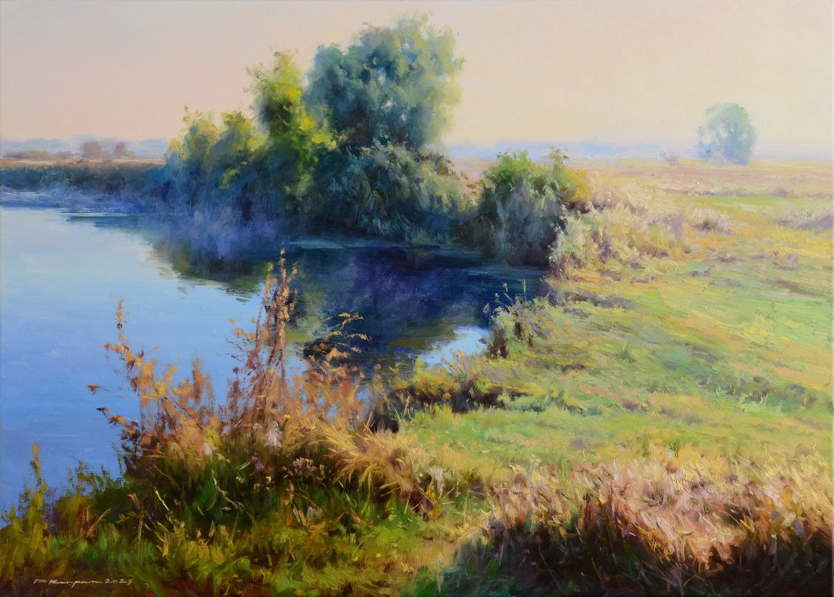 Impressionistic Landscape Oil Painting By Ruslan Kiprych, 28 X 20", Magic Of The Morning, Original Artwork