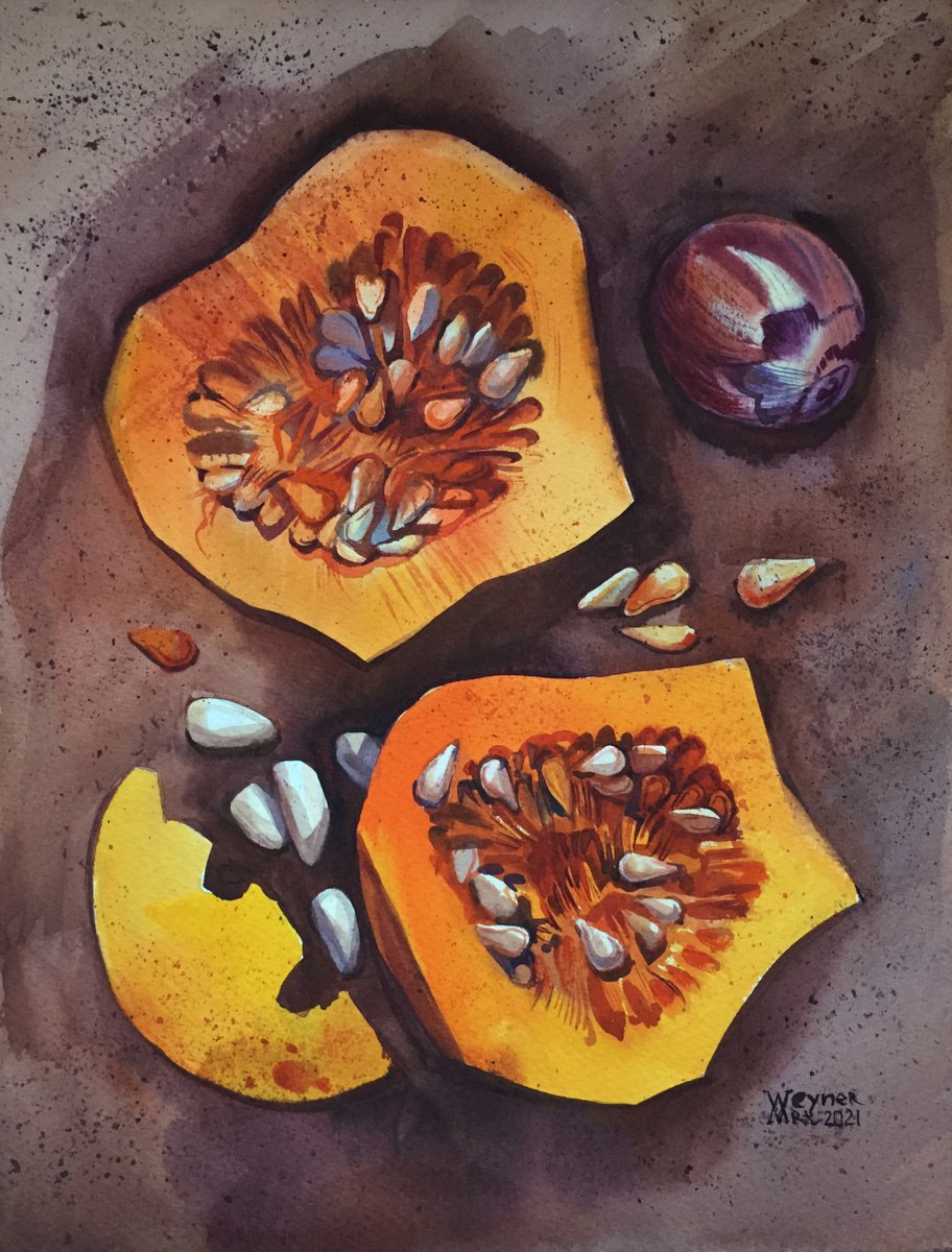 Pumpkin soup. Pumpkins, autumn still life. Home decor by Natalia Veyner