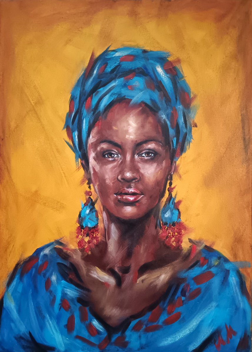 Impressionistic Portrait Oil Painting By Mateja Marinko, 20 X 28", African Queen - Oil Art, Original Artwork