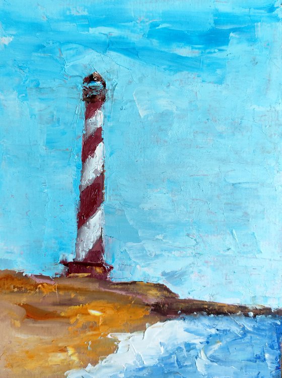 Cape Hatteras Lighthouse Painting Original Art Seascape Artwork Coastal Wall Art